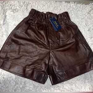 Polo Ralph Lauren brown 100% lamb leather shorts
